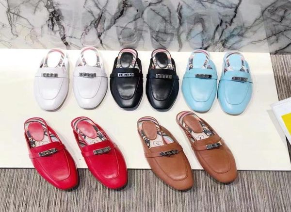 

new mules women sandals designer slippers genuine leather oz princetown kelly metal chain shoe luxury loafers odile skin lady 1866498, Black