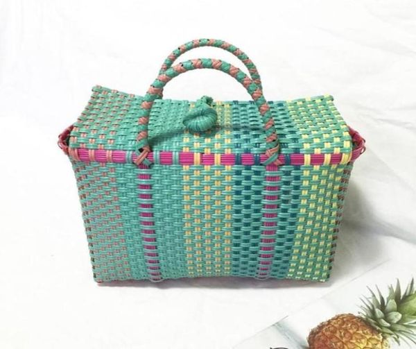 

women weave beach woven bucket casual handbags bags popular receive plastic basket shopping tote storage bag94128646856006