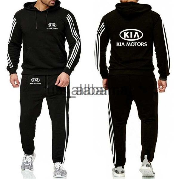 

men's tracksuits new men spring autumn fashion hoodie kia car print casual cotton men's hooded suit 2pcs tracksuit a x0907, Gray
