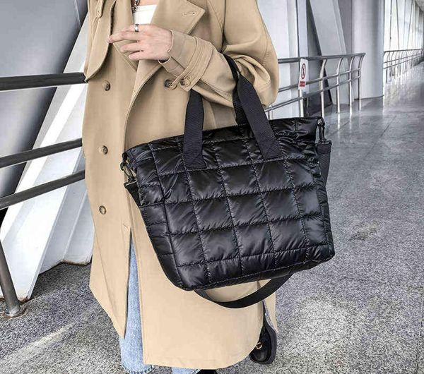 

evening bags winter shoulder bags for women2021 quilt padded black nylon handbag large capacity travel shopper cotton totes female1204485
