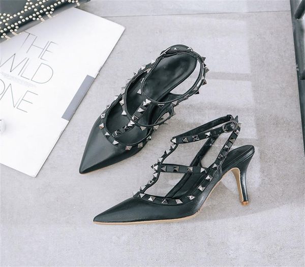 

summer women039s sandals fashion design beautiful rivets decorated comfortable inner stiletto sandals women shoes, Black