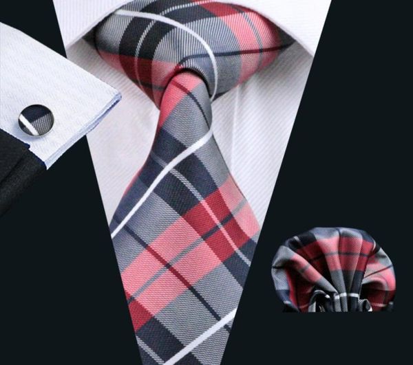

red black classic plaid tie hankerchief cufflinks set jacquard woven mens tie set business work formal meeting leisure n03428633625, Black;blue