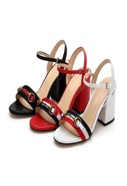 

classic high heeled sandals party fashion 100 leather women dance shoe designer heels suede lady metal belt buckle thick hee2854551, Black