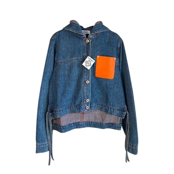 

designer denim jacket loewees original quality early autumn new wood texture super soft blue slim and age reducing hooded denim coat for wom, Black;brown