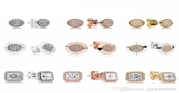 

designer jewelry 925 silver earring heart ear studs fit p square round rose gold earrings flower type love earrings european style murano670, Golden;silver