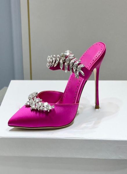 

womens pointed sandals 9cm high heels rhinestone designer shoes multifunction slippers1766254, Black