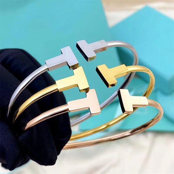 

double t bangle open bracelet classic titanium steel women man pattern luxurious designer gift t home gold silver rose diamonds non fading j, Black