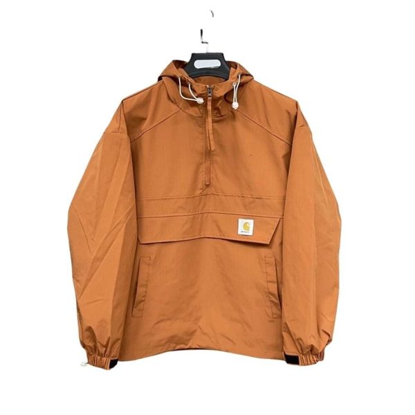 

designer men's carharts fashion new high-quality autumn new solid color hooded semi-zipper windproof frock outdoor jacket classic, Black;brown