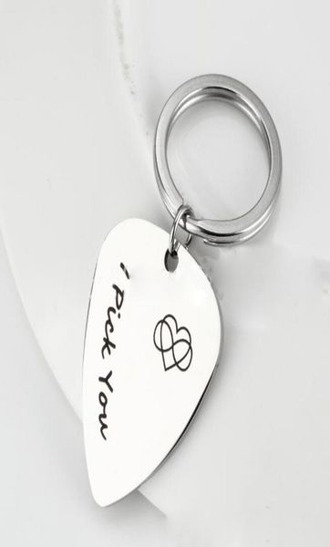 

personalized design i pick you guitar pick stainless steel key chain pendant silver key ring gift2967885