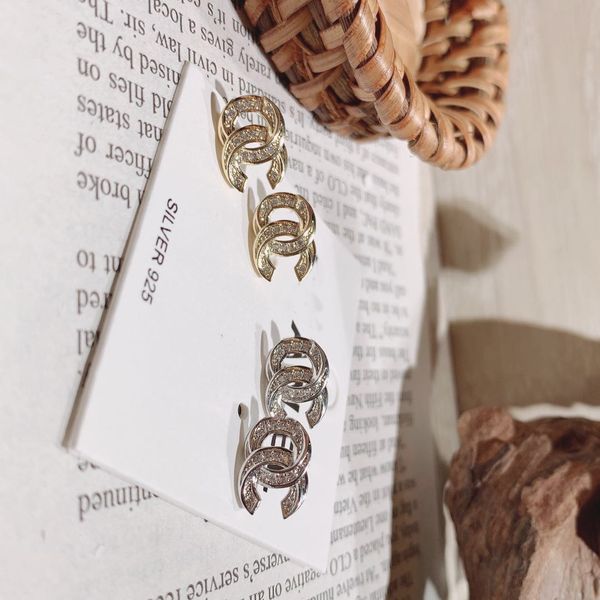 

new original designer accessories gift stud earrings luxury girls inlay diamond earrings 18k gold plated jewelry stamps earrings wedding par, Golden;silver