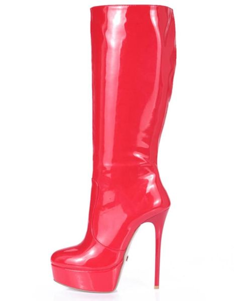 

women knee high boots stiletto thin heel platform round toe zipper exotic pole dance shoes fetish stage show1326628, Black