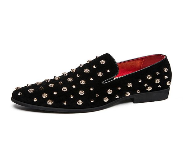 

2019 fashion rivets loafer dress shoes 3847 shoes flats men genuine leather embroider party red shoes driver flats black slippers2518085