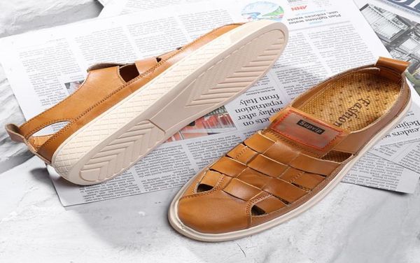 

sandals men mens 2021 summer roman handmade leather hollow breathable sandles designer fashion sandalia masculina9315909, Black