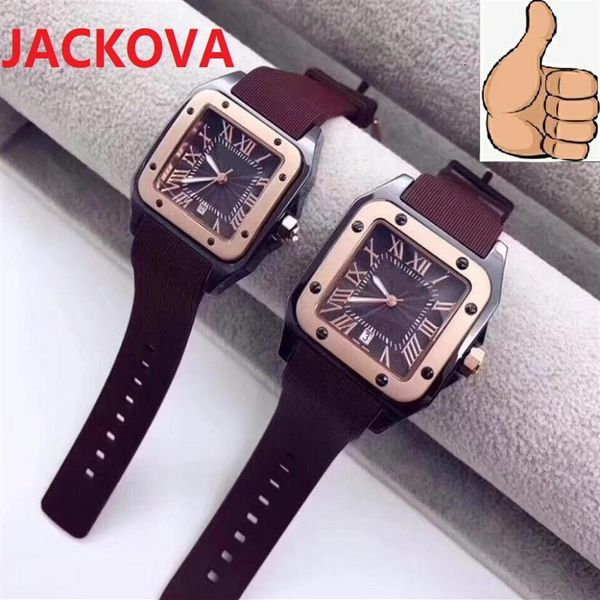 

brand quartz fashion women time clock watches auto date men dress designer watch whole male gifts rubber silicon square ro299a, Slivery;brown