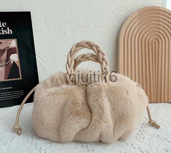 

evening bags 2021 fall/winter faux fur female bags pumpkin drawstring handbag shoulder crossbody plush bag x0907