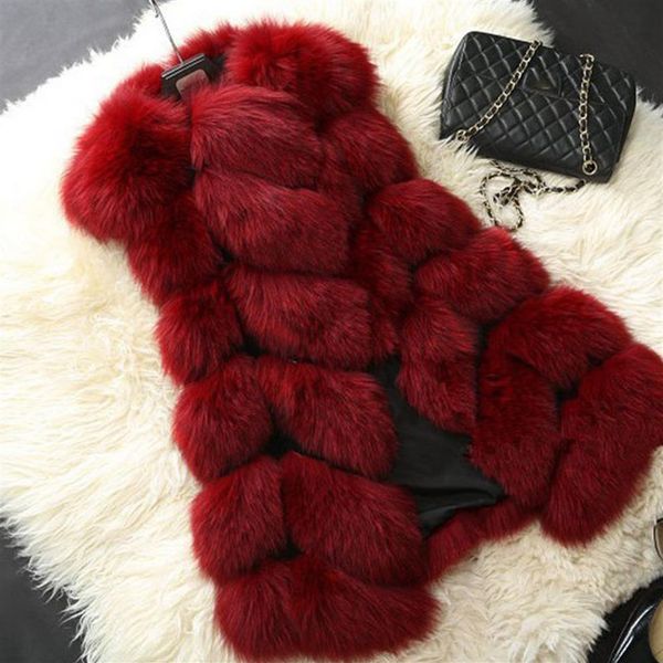 

women coat thanksgiving gift winter outdoor warmth faux fox fur coats medium and long multicolor fur vest jacket leisure fashion c168l, Black
