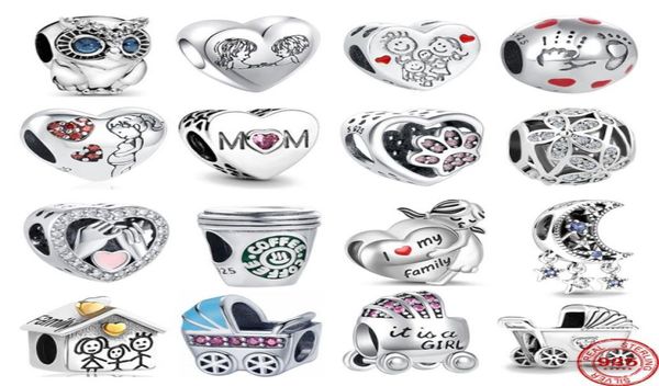 

woman logo 925 sterling silver beads fit bracelets family mom heart crown design charms luxury jewelry with box ladies gift5280355, Black