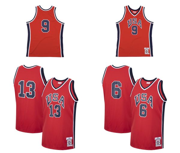 

1984 team usa michael jor dan basketball jersey mitchell and ness chris mullin patrick ewing red size s-xxxl, Black;red