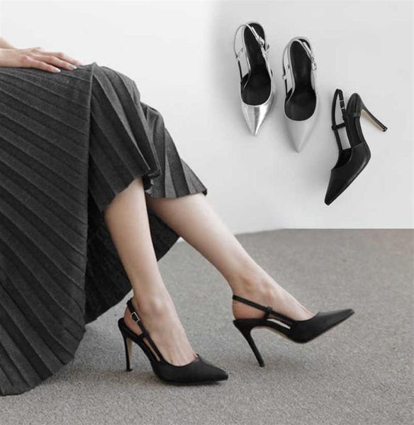 

summer sandals women baotou pointed black high heel shoes word buckle fine heel women shoe leather shoe 6cm 8cm heel size 33 42 219355492
