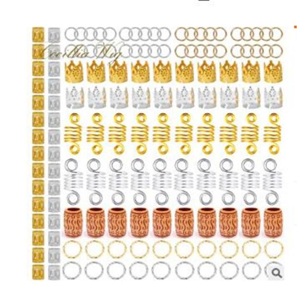 

140 pcs hair rings beads cuffs tubes diy gold silver charms dreadlock extension hair braids jewelry decoration accessories4747715, Golden;silver