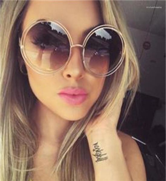 

sunglasses pink yellow women oversize round retro shades designer circle glasses eyewear oculos feminino7532884, White;black