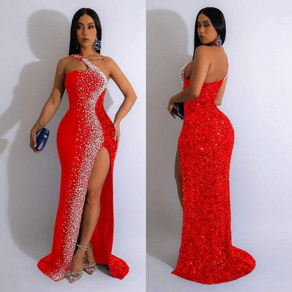 

2023 cocktail dress on black girl aso ebi style prom dress long red black blue lace evening dresses african side split shiny vestidos de fie