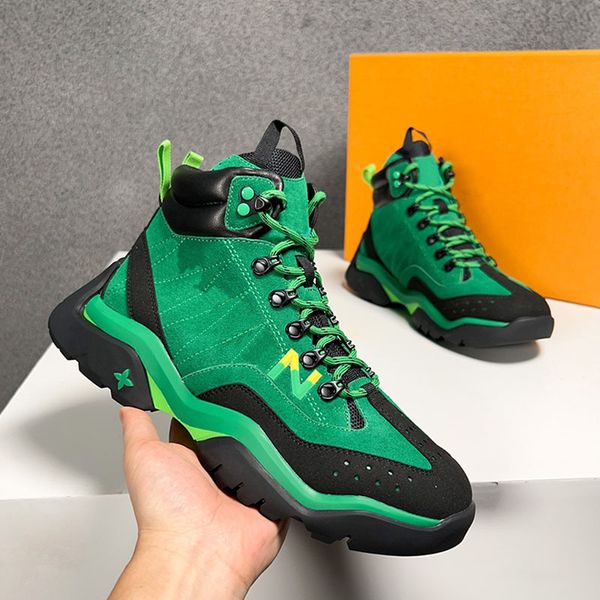 

mens sports shoes shoes luxe fashion high side brand signature suede calfskin damping rubber outsole mountaineering shoes sneakers chaussure, Black