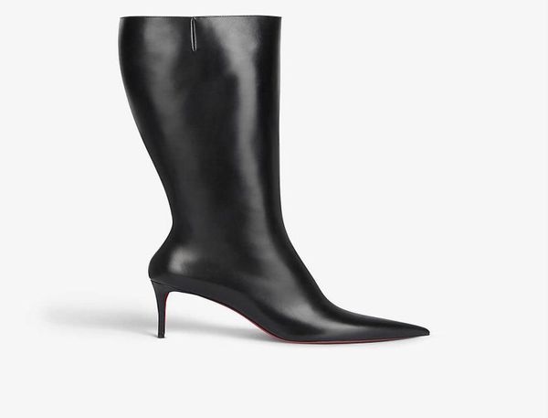 

clean leather women long boot heeled kate botta black calfskin genuine leathers pointed toe with zipper classic knee-high boots winter women