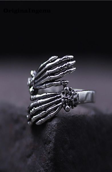 

925 sterling silver ring vintage punk skulls hand charm boho minimalism birthday gift haut femme anillos rings for women jewelry7867942