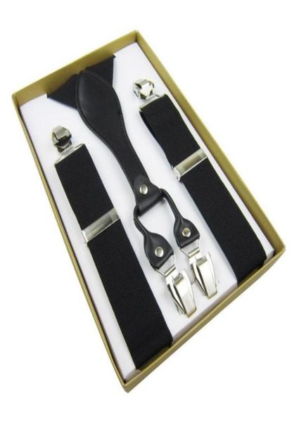 

mens genuine leather suspenders yback vintage braces clipon black 35cm 100cm 6980005, Black;white