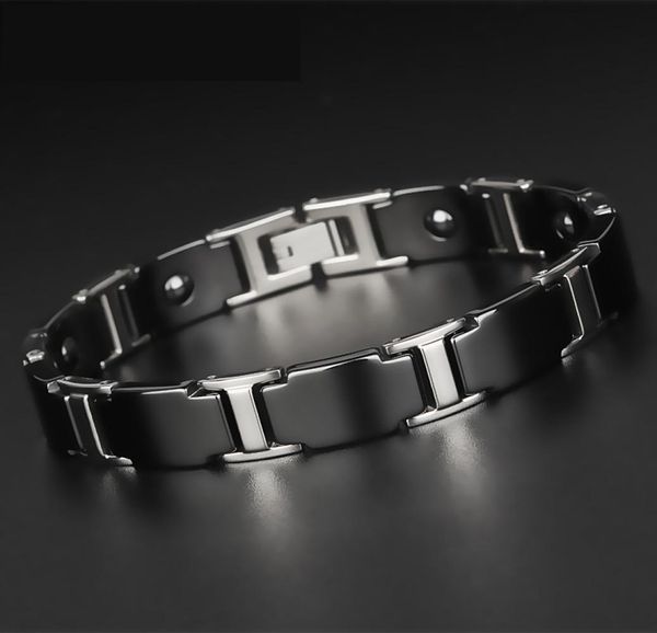 

korean mens fashion popular health bracelet male ceramic braclet black tungsten steel energy magnetic therapy bileklik5302875, Golden;silver
