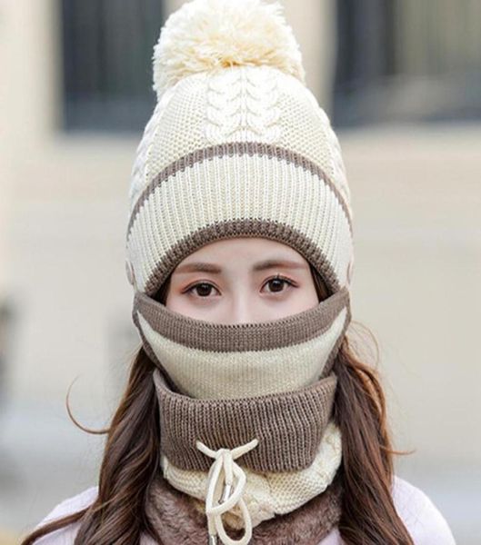 

beanieskull caps winter mask scarf knitted beanie hat set women warm balaclava hats female fashion outdoor cycling thick fleece h7932297, Blue;gray