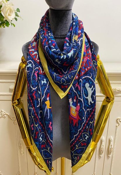 

women039s square scarf shawl 50 silk 50 wool material blue color pint pattern size 130cm 130cm7158646, Blue;gray