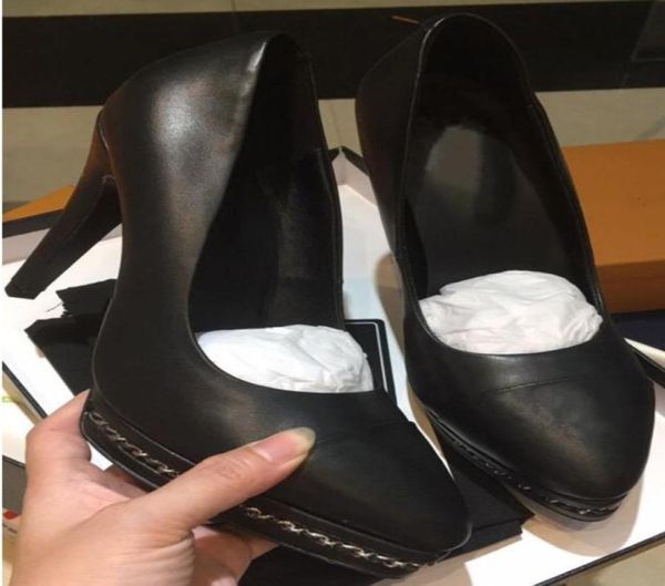 

office lady pumps original genuine leather black highheeled shoes basic fashion luxury women dress chain new spring fall work des3152752