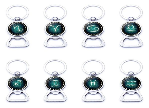 

12 constell keychain horoscope sign summer beer bottle opener key chain ring fashion accessories drop ship 3401152032081, Silver