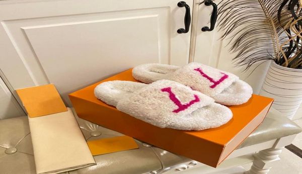 

womens slippers ladies wool slides winter fur fluffy furry warm letters sandals comfortable fuzzy sheet girl flip flop slipper 960017, Black