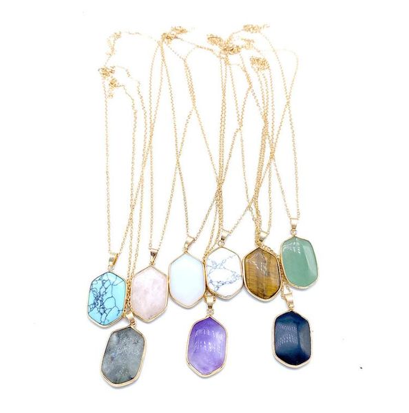 

gold color geometry natural stone necklace white green turquoise opal pink crystal druzy necklace for women jewelry9475061, Silver