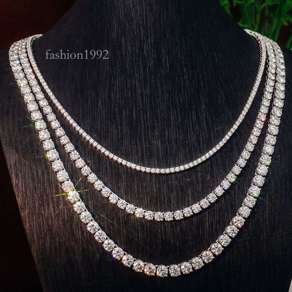 

10k 14k white gold tennis chain 3mm 16 inch- 24 inch moissanite prong setting hiphop style for man & women wholesale, Silver