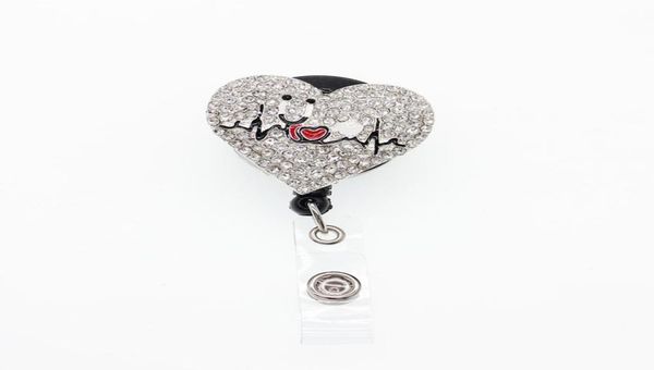 

10pcslot sparkly key rings rhinestone heart shape nurse medical doctor symbol stethoscope retractable badge reel holder with alli7842138, Slivery;golden