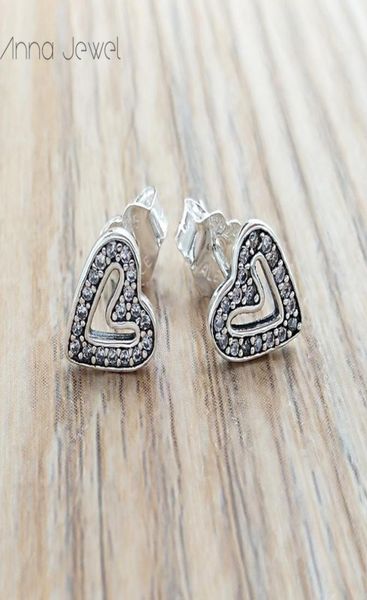

authentic 925 sterling silver sparkling and heart stud earrings luxury for women men girl valentine day birthday gift 298820c012613250, Golden;silver