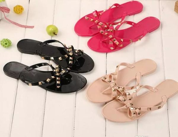

new summer women flip flops slippers flat sandals bow rivet fashion pvc crystal beach shoes dh529755703, Black