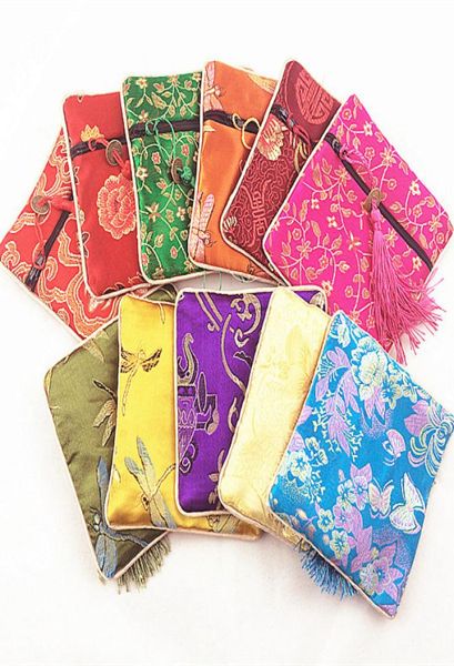 

tassel small square bags chinese silk brocade jewelry zip bags coin purse bangle bracelet storage pouch wedding party favor 7938201, Pink;blue
