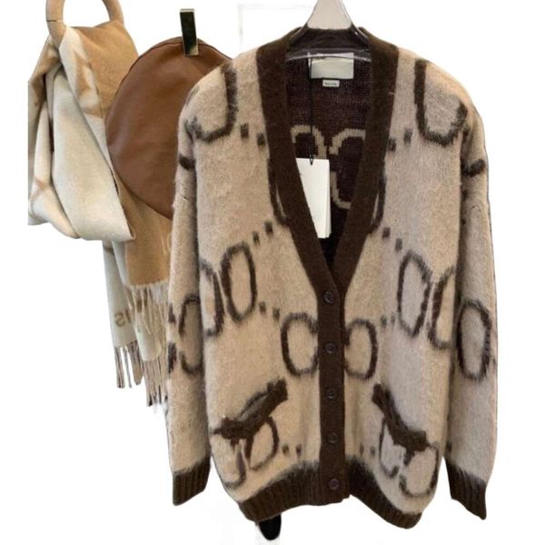 

designers women mohair sweater fashion breasted single full letters print mohair sweater coats for women loose soft plush cardigan womens do, White;black