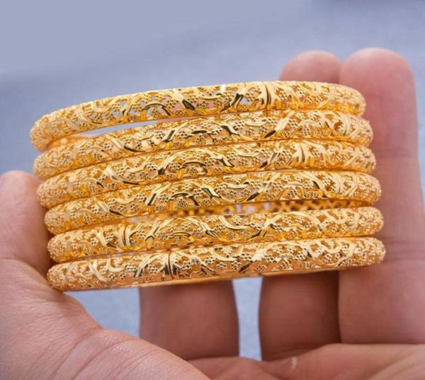 

24k 6pcs gold color dubai india bangles for women african bridal bracelets wedding jewellery gifts bangle2918326, Black