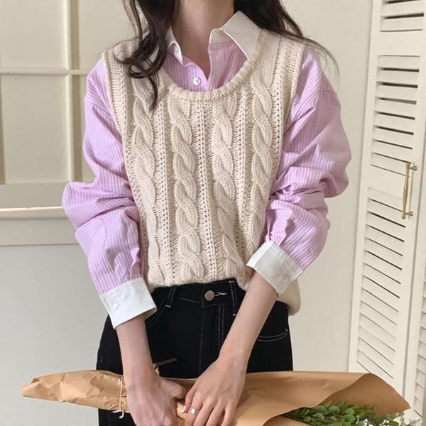 

visons all matching folding vest autumn korean casual knitted for women, Black;white
