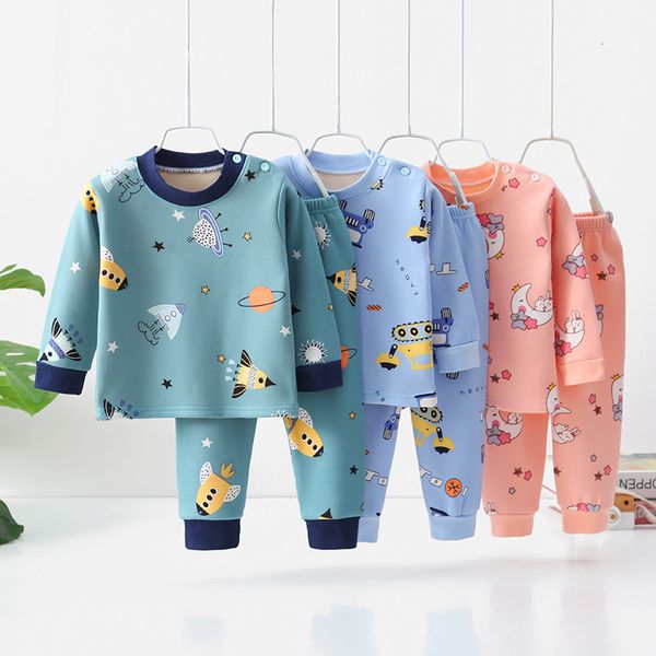 

pajamas children winter sets boys girls cartoon dinosaur thicken nightwear autumn warm sleepwear baby pyjamas pants suit 230906, Blue;red