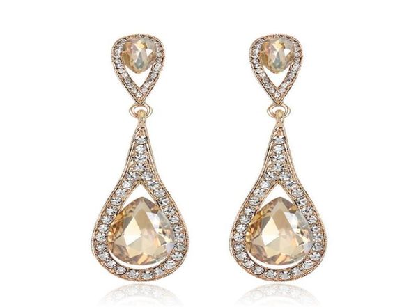 

luxury designer teardrop champagne crystal drop earrings for women gold color dangle charm long earings bridal wedding jewelry4781363, Silver