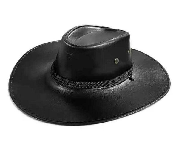 

pu leather western cowboy hat men spring summer outdoor travel knight cap q08054694795, Blue;gray