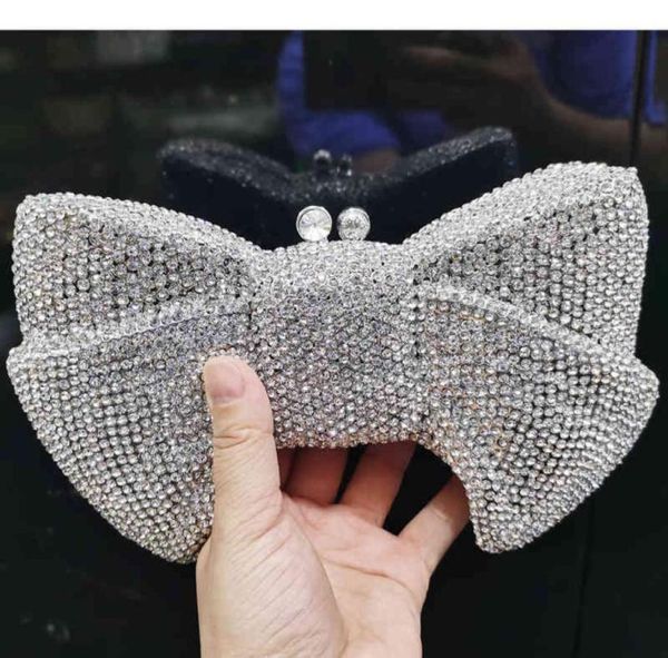 

luxury novelty bow clutch crystal evening bags silver bowknot rhinestone women handbags wedding party purse sm95 aa220302662326927431237