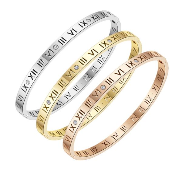

316l roman digital bracelets trend new hollowed letter couple bracelets rose gold nail diamond bangle women039s jewelry8341479, Black